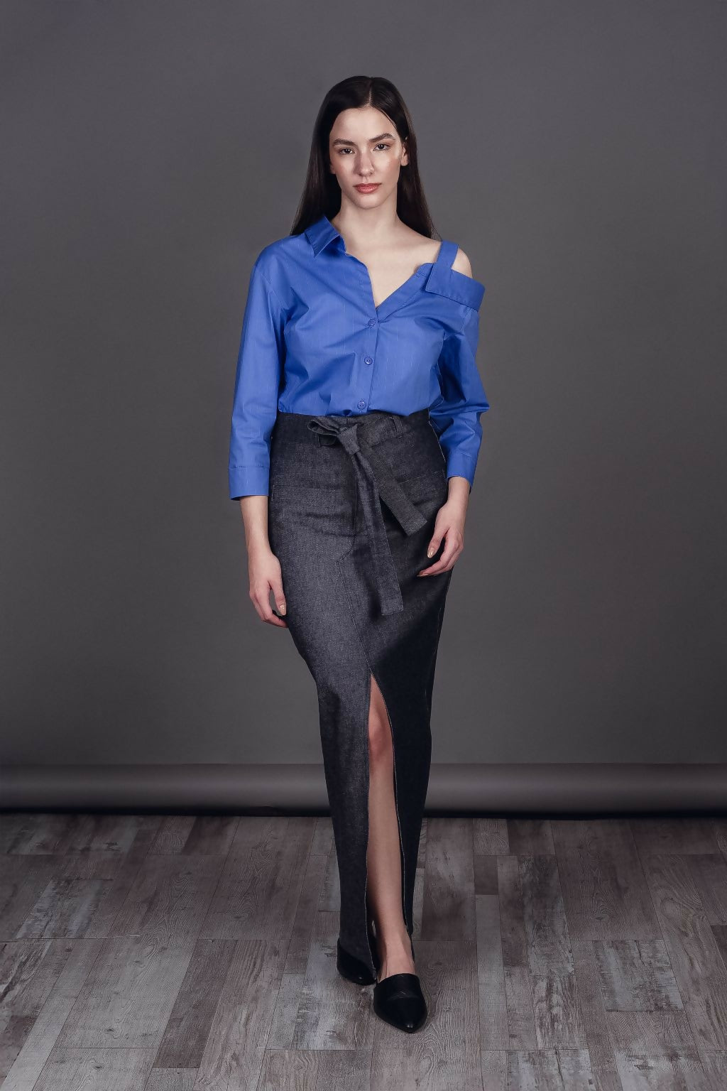 CAMISA ASIMETRICA CELESTE
